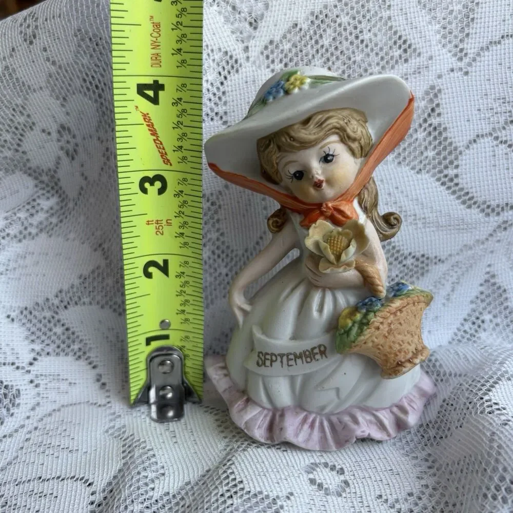 Vintage September‎ Birthday Girl Figurine Ardco Style Lady Hat Flowers 4”